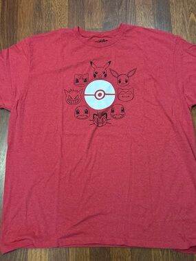 Pokemon Characters Red Graphic Tshirt Size 2XL